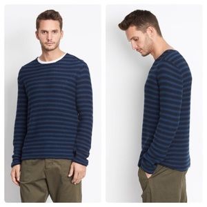 Vince Men's Reverse Stripe Crew Neck Blue Sweater